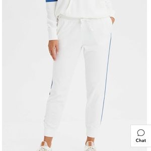 NWOT Super soft white joggers with blue stripe